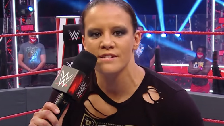 Shayna Baszler with a microphone