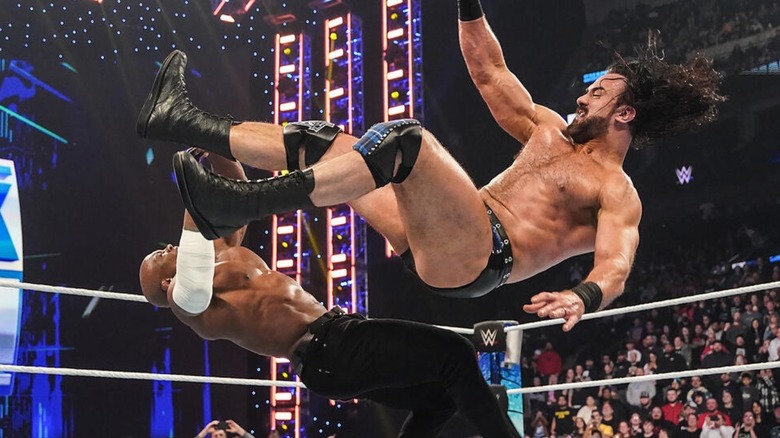 Drew McIntyre lays out Bobby Lashley with the Claymore Kick