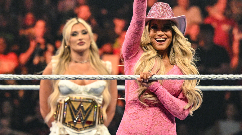 Tiffany Stratton and Trish Stratus on WWE SmackDown