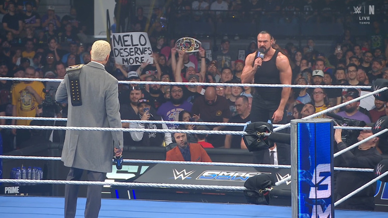 McIntyre and Rhodes staring each other down