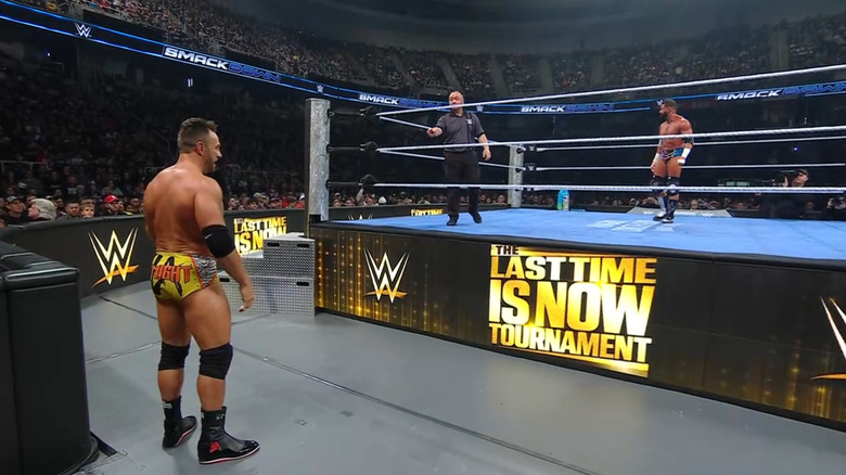 Knight staring at Ryder in the ring