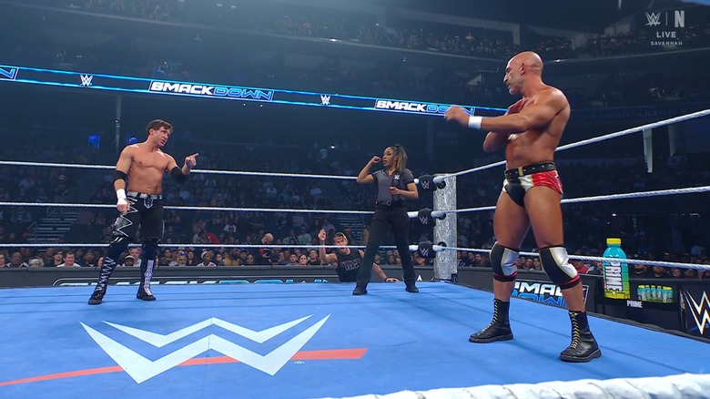 Sabin and Ciampa staring one another down in the ring