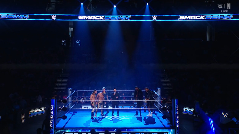 The two teams in the ring