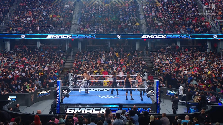 The two teams in the ring