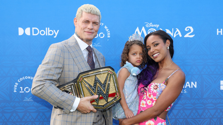 Cody Rhodes, Liberty Rhodes and Brandi Rhodes attend the world premiere of 'Moana 2' at Lanikuhonua Cultural Institute on November 21, 2024 in Kapolei, Hawaii.
