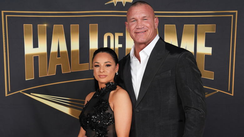 Randy Orton with his wife Kim on the Red Carpet of the 2025 Hall of Fame at BleauLive Theater at Fontainebleau Las Vegas on April 18, 2025 in Las Vegas, Nevada.