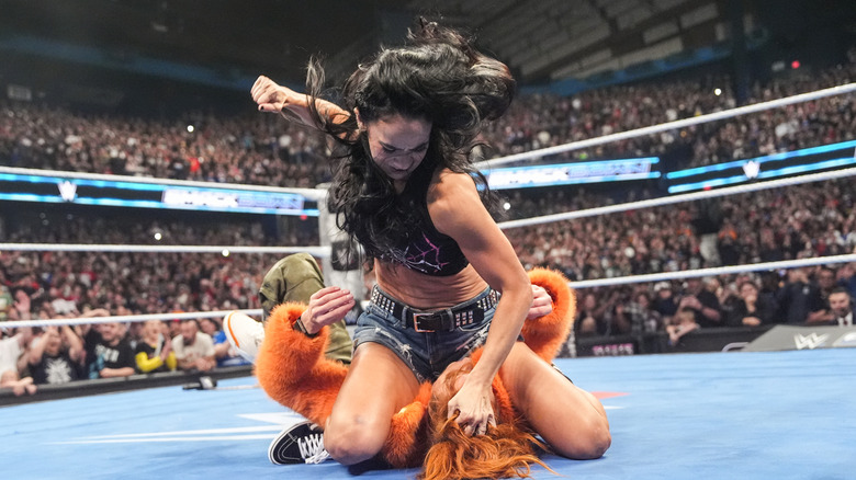 AJ Lee in action against Becky Lynch during SmackDown