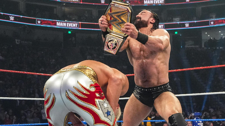 Drew McIntyre whiffs with the WWE Title