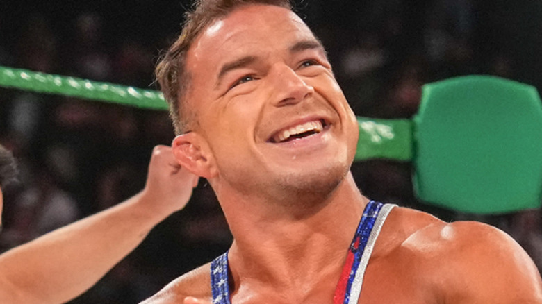 Chad gable grinning during a match