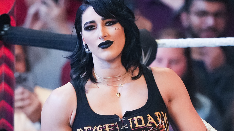 Rhea Ripley wearing black lipstick