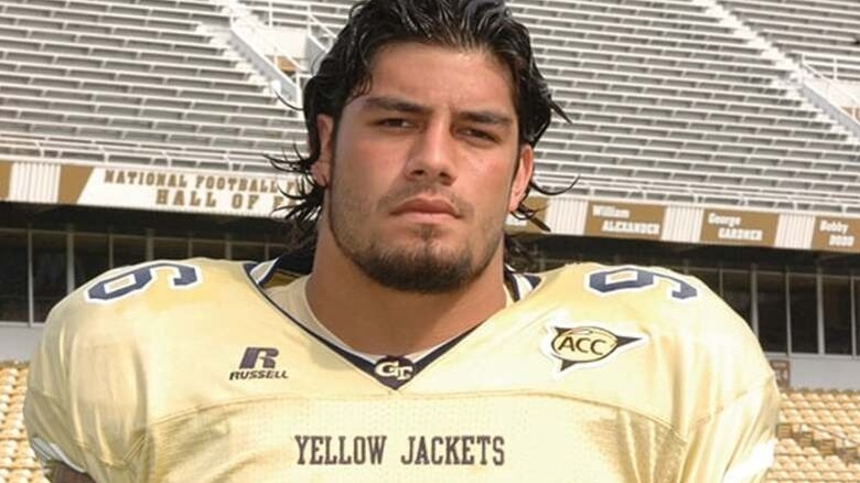 Roman Reigns, also known as Joe Anoa'i, poses as a Georgia Tech Yellow Jackets football player.
