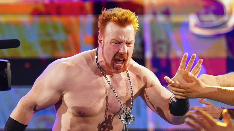 Sheamus high fiving a fan