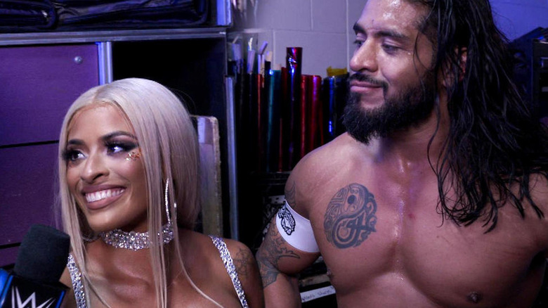 Santos Escobar and Zelina Vega being interviewed