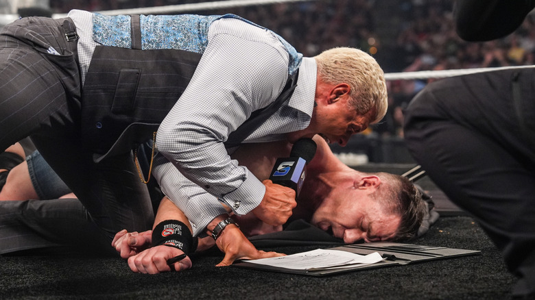 Cody Rhodes shouting at a subdued John Cena on WWE SmackDown
