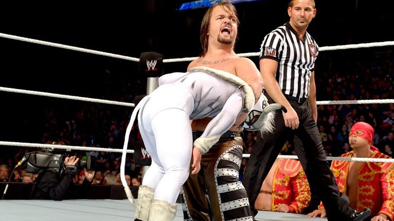 Hornswoggle clashing with El Torito in their match on "SmackDown."