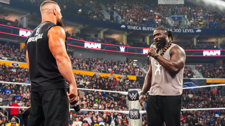 Bron Breakker staring at Oba Femi