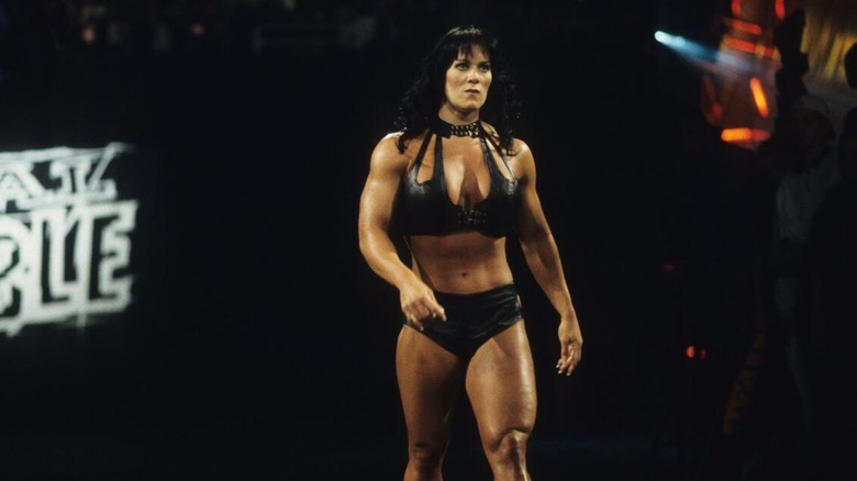 Chyna heads down the ramp to the ring before entering the Royal Rumble, the first woman in WWE to do so.