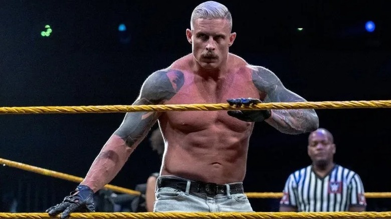 Former WWE star Dexter Lumis awaits his challenger in the ring