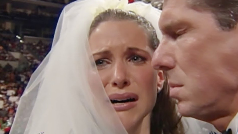Stephanie McMahon crying at the altar