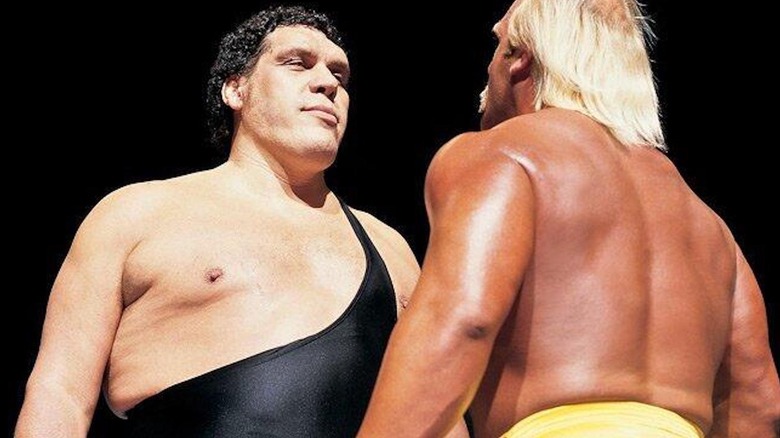 Andre the Giant face to face with Hulk Hogan at WrestleMania 3