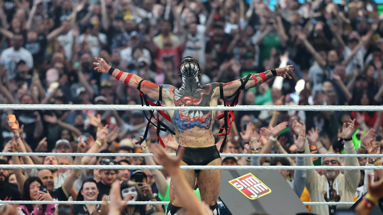 Finn Balor celebrates after defeating Dominik Mysterio during their match during WrestleMania 42 at Allegiant Stadium on April 19, 2026 in Las Vegas, Nevada.