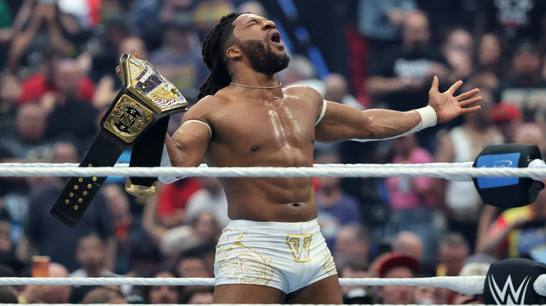 Trick Williams celebrates after defeating Sami Zayn during the United States Championship match during WrestleMania 42 at Allegiant Stadium on April 19, 2026 in Las Vegas, Nevada.