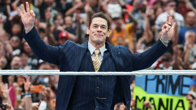 John Cena hosts WrestleMania 42 at Allegiant Stadium on April 18, 2026 in Las Vegas, Nevada.