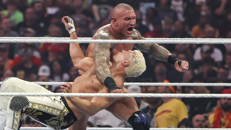 Randy Orton clotheslining Cody Rhodes at WWE WrestleMania 42