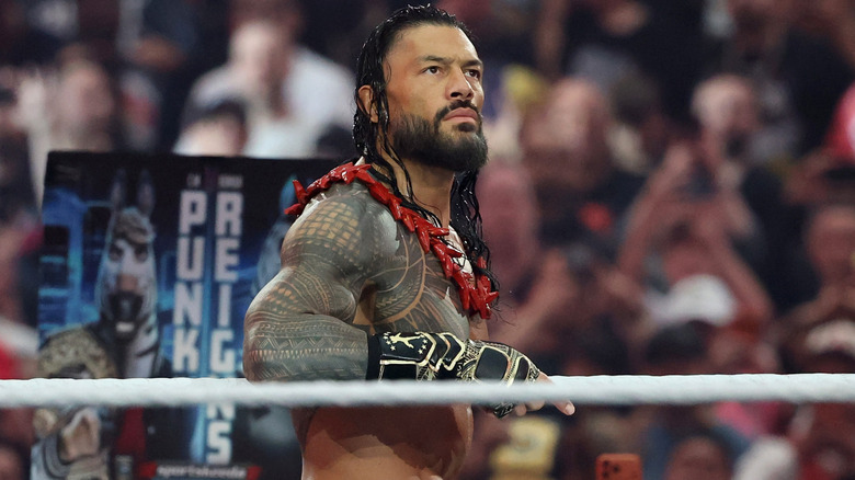 Roman Reigns looks on as he makes his WrestleMania 42 entrance.