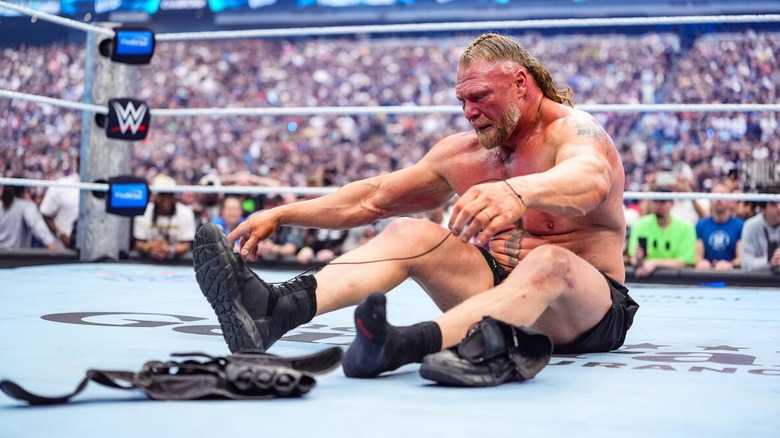 Brock Lesnar after losing to Oba Femi at WrestleMania 42