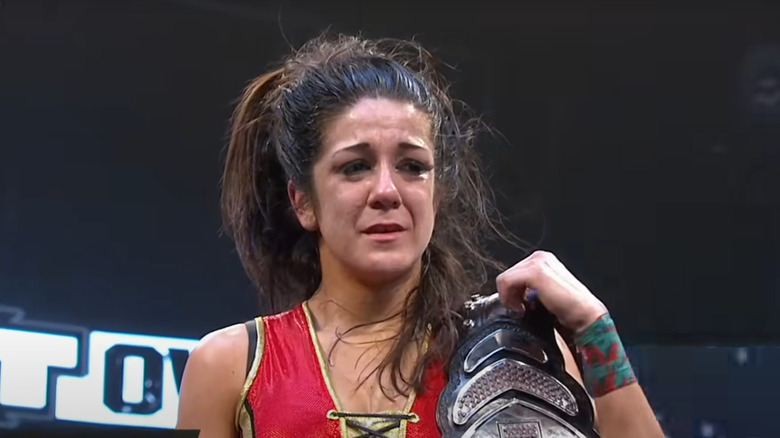 Bayley crying with NXT Title