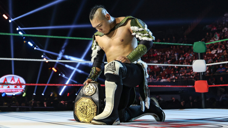 AAA Mega Champion El Hijo del Vikingo bows in the ring