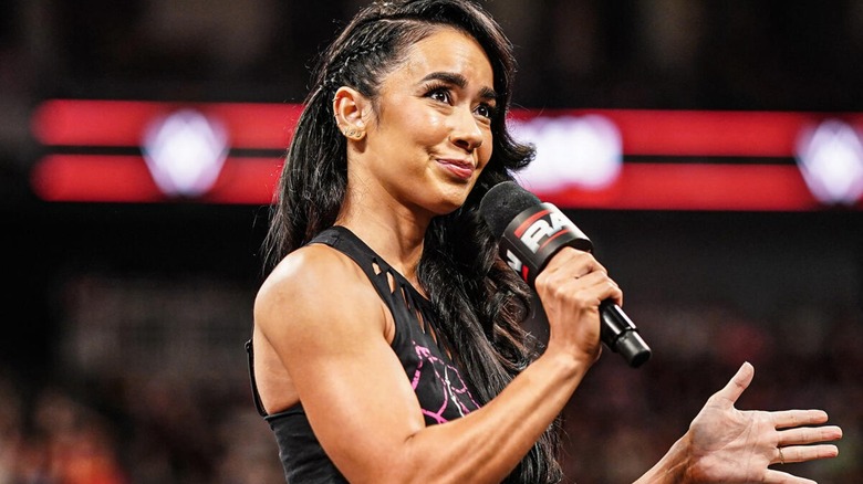 AJ Lee cutting her first promo in WWE upon returning to the promotion and the sport.