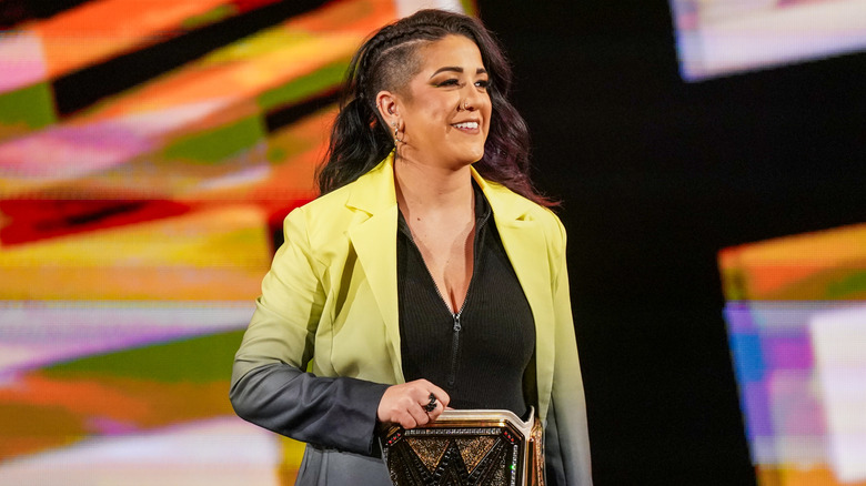 Bayley wearing the WWE Women's Championship