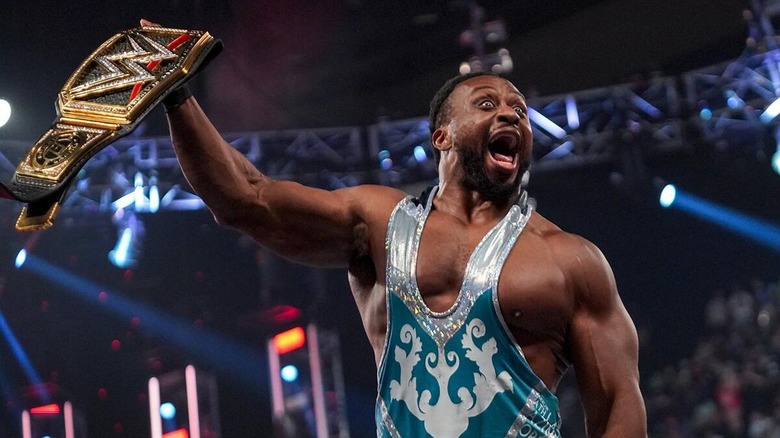 Big E celebrating with the WWE Championship.