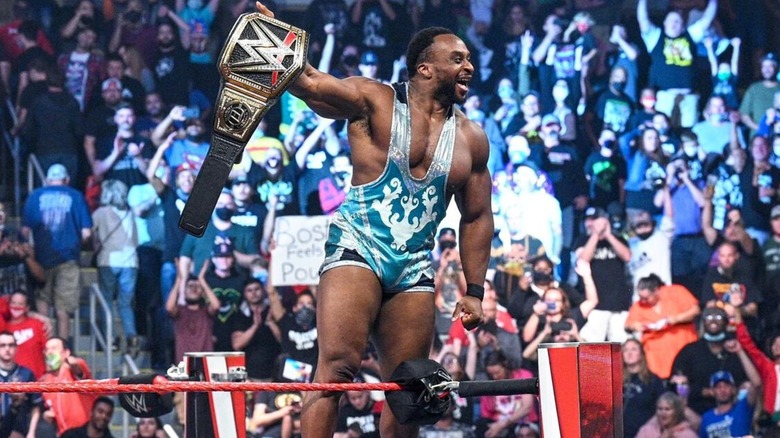 Big E celebrating with the WWE Championship