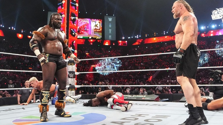 Oba Femi and Brock Lesnar at WWE Royal Rumble