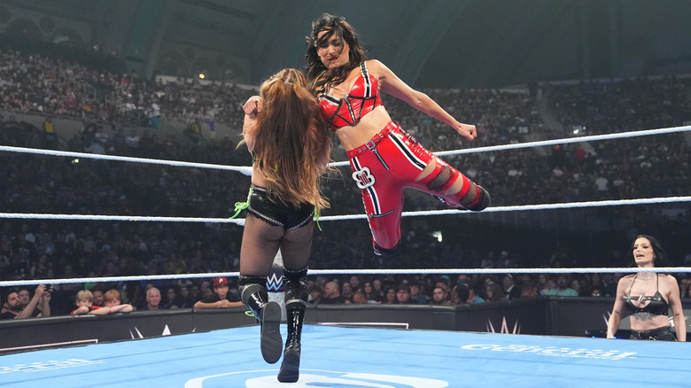 Brie Bella hitting a move on WWE SmackDown