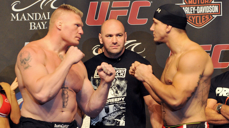 Brock Lesnar and Frank Mir face off