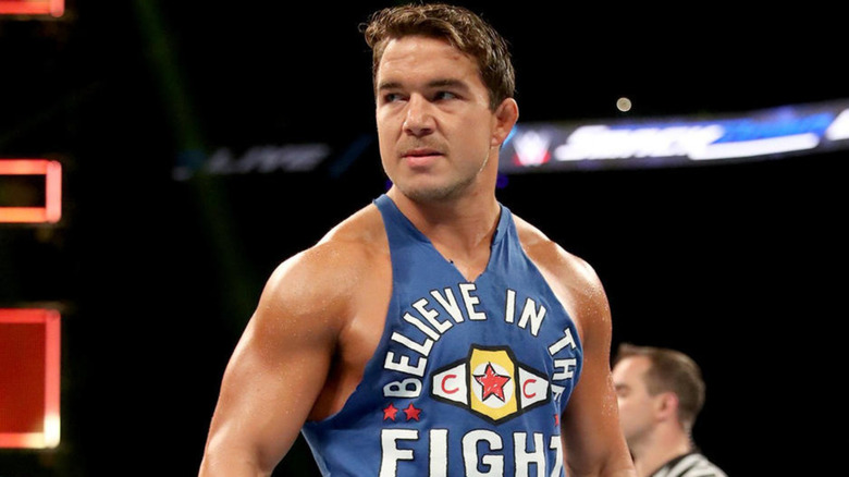 Chad Gable wearing a blue tank top