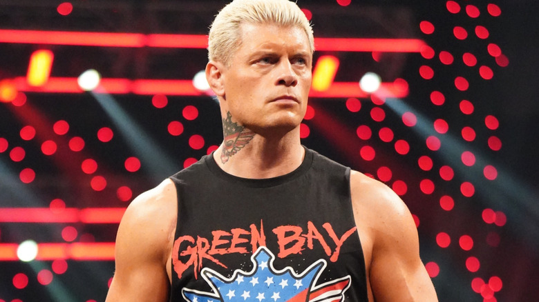 Cody Rhodes stares on seriously as he sports a black 