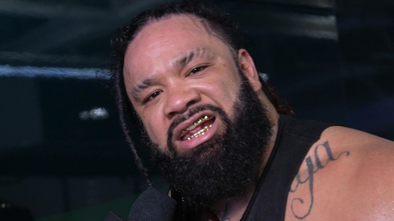Jacob Fatu backstage cutting a promo shortly after winning the WWE United States Championship for the first time.