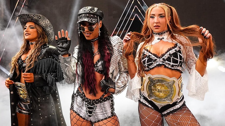 Fatal Influence (Fallon Henley, Jacy Jayne, and Lainey Reid during their clash against The Bella Twins and Paige at SummerSlam 2026.