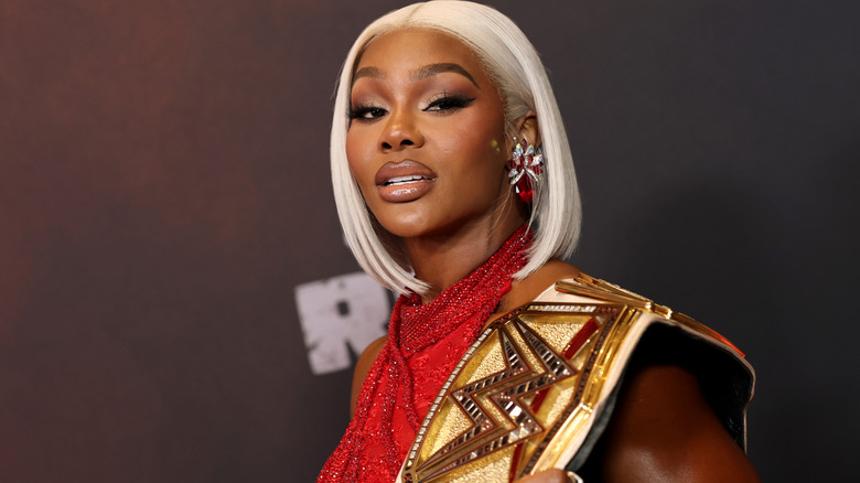 Jade Cargill holding the WWE Women's Championship