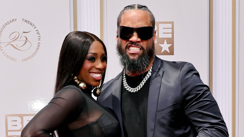 Naomi Uso & Jimmy Uso attend the 2025 BET Awards at Peacock Theater