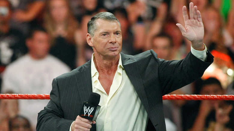 World Wrestling Entertainment Inc. Chairman Vince McMahon appears in the ring during the WWE Monday Night Raw show at the Thomas & Mack Center August 24, 2009 in Las Vegas, Nevada.