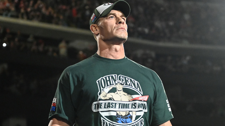 John Cena wearing a blue shirt