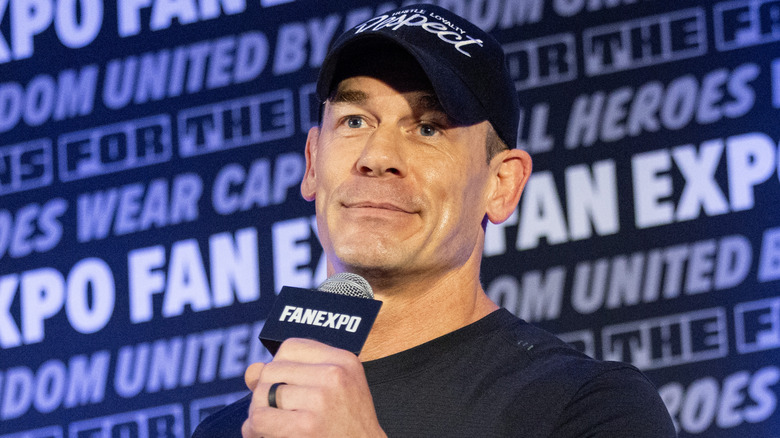 John Cena speaks on the mic during FanExpo.