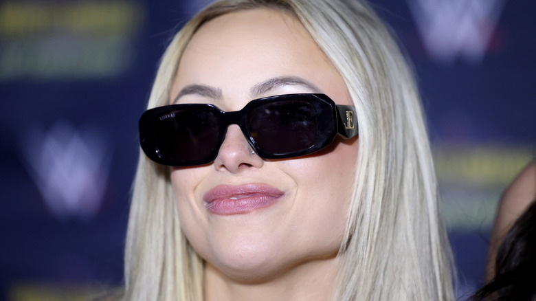 Close-up of Liv Morgan wearing sunglasses