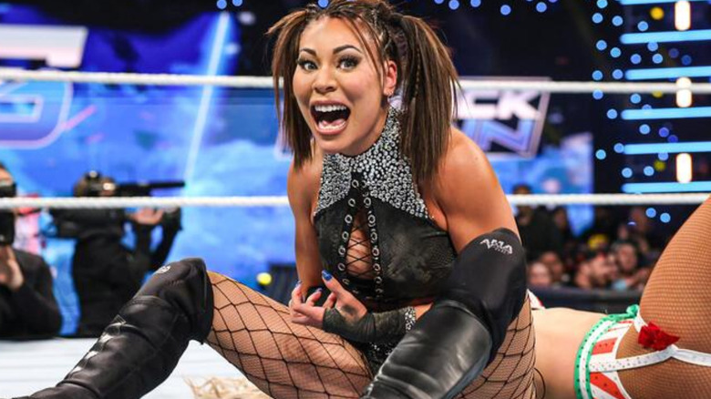 Mia Yim wearing a black top